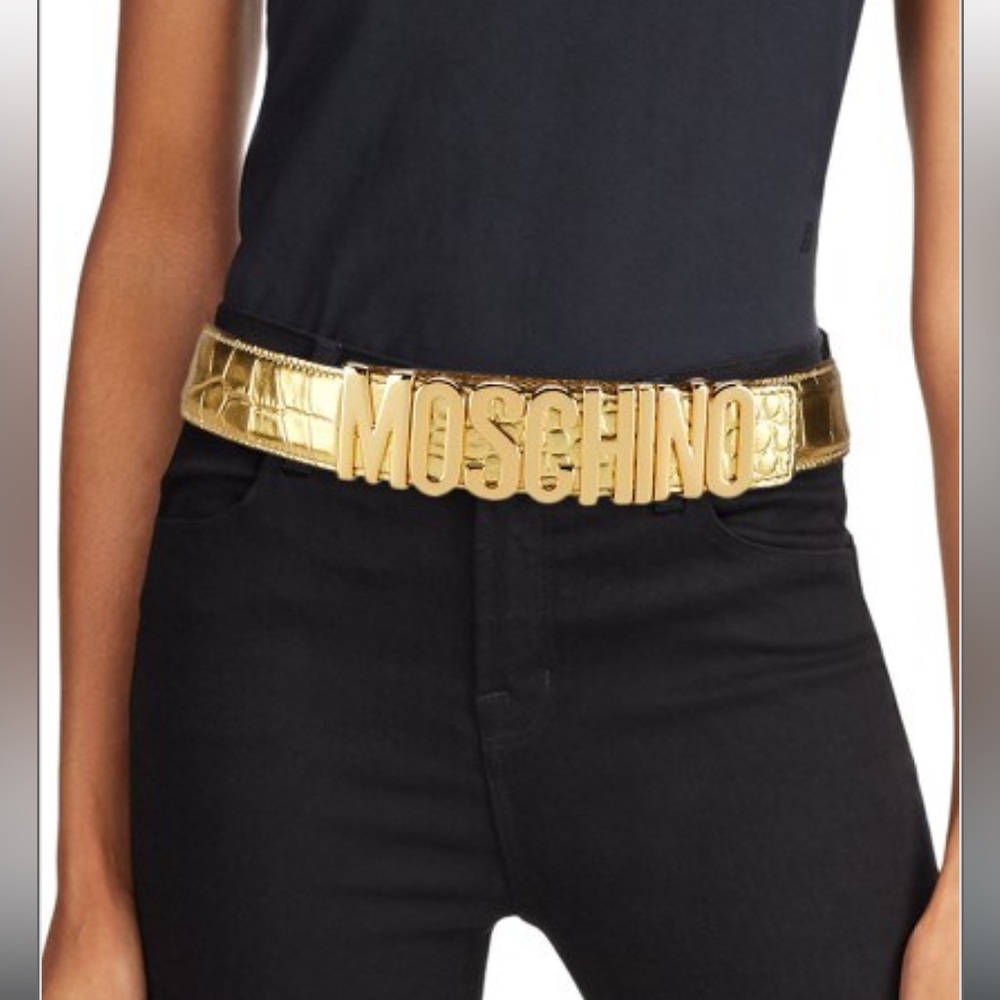 Moschino Couture Croc embellished gold leather belt